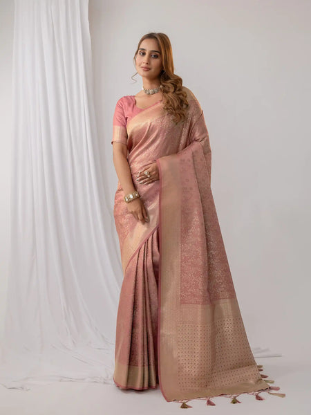 Gulmohar Pink Satin Saree