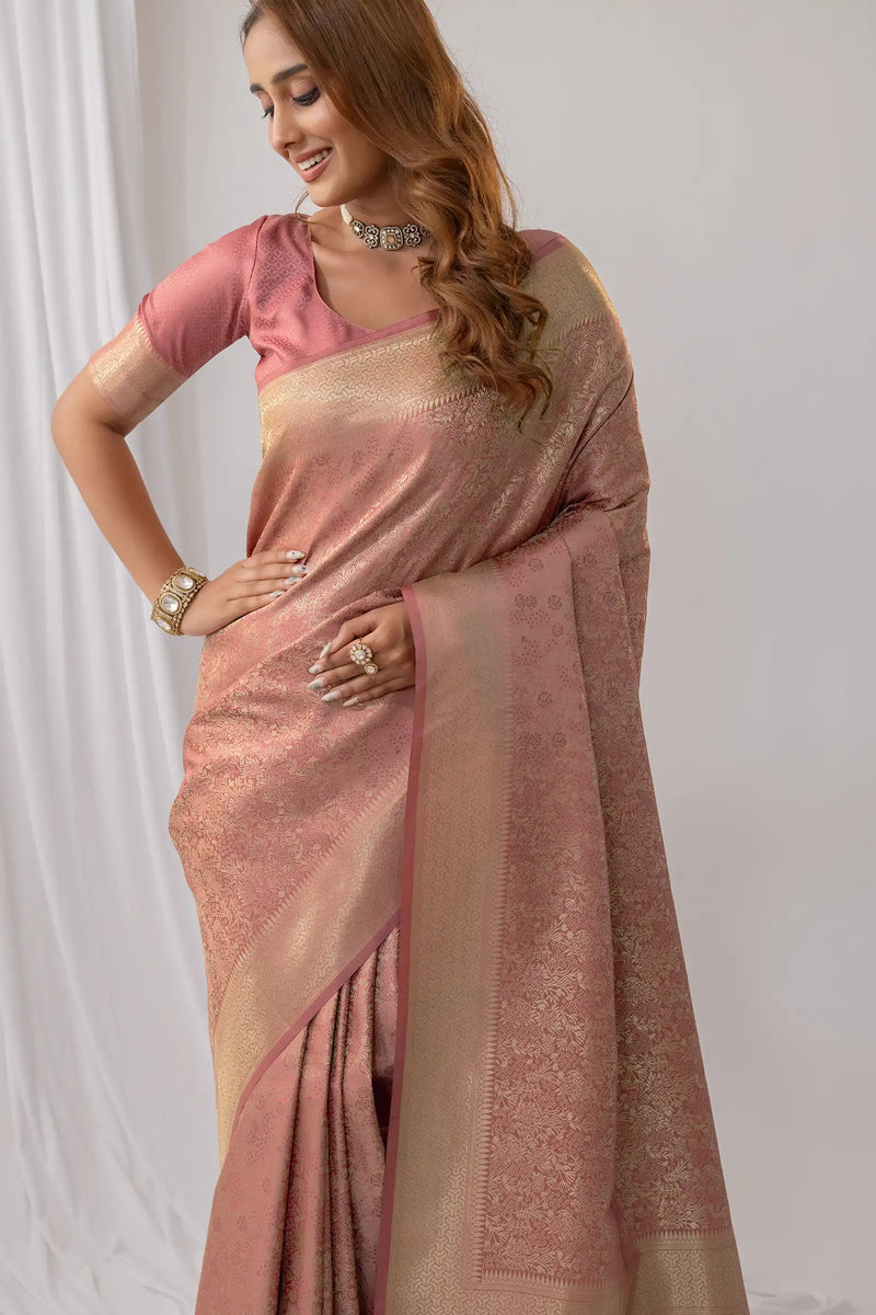 Gulmohar Pink Satin Saree