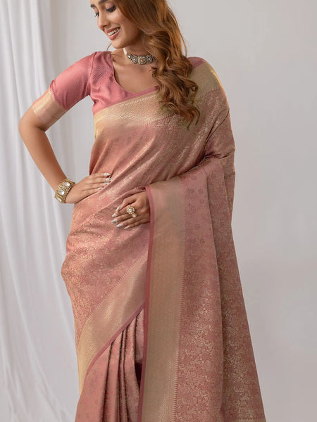 Gulmohar Pink Satin Saree