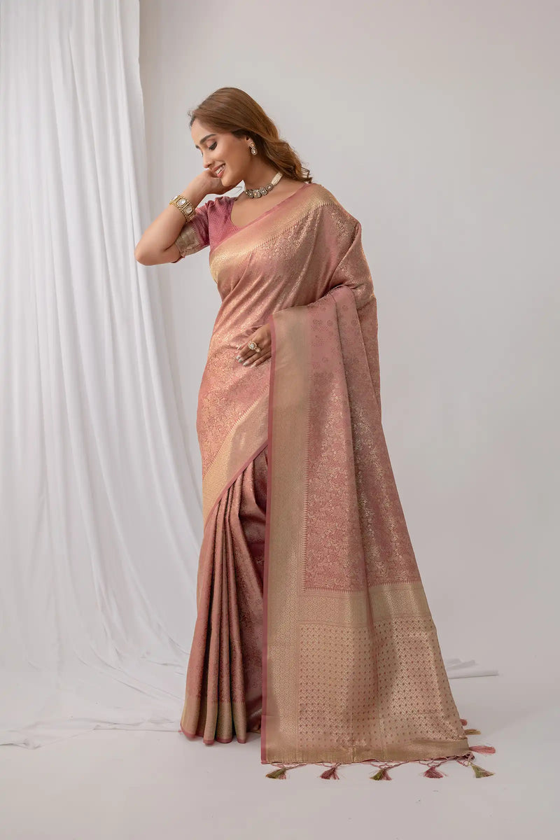 Gulmohar Pink Satin Saree