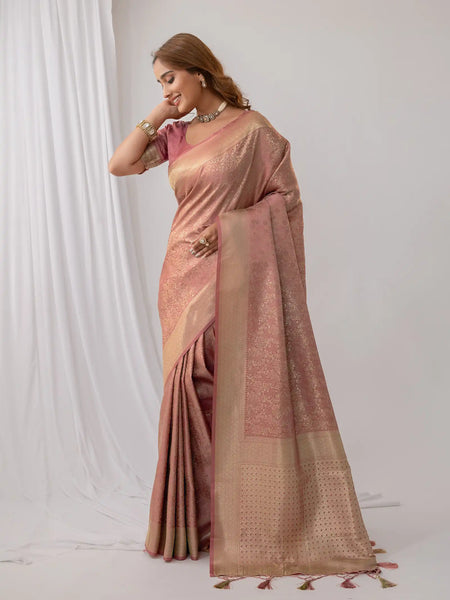 Gulmohar Pink Satin Saree