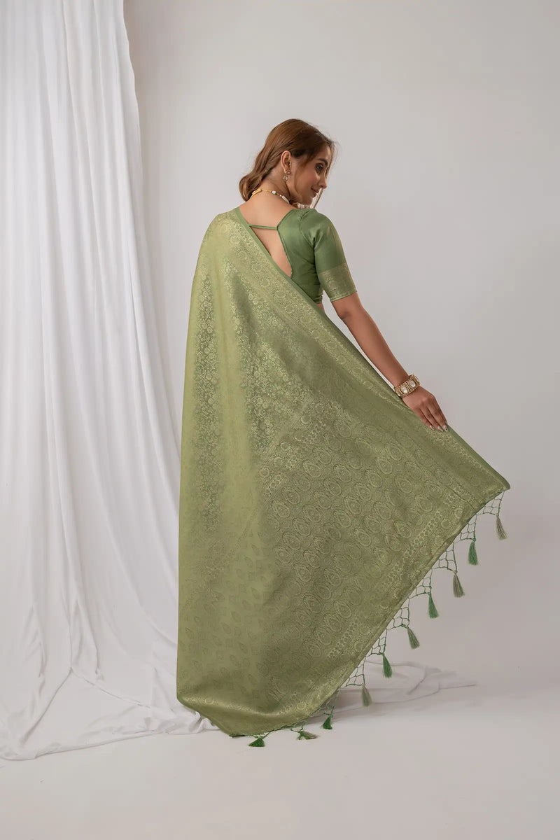 Gulnar Green Satin Saree
