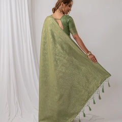 Gulnar Green Satin Saree