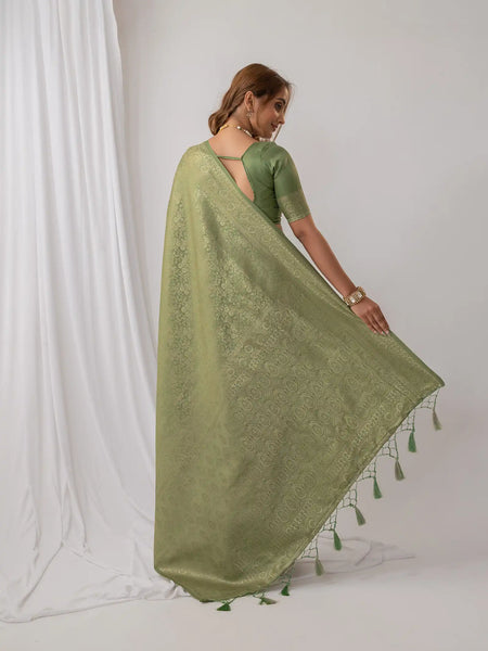 Gulnar Green Satin Saree
