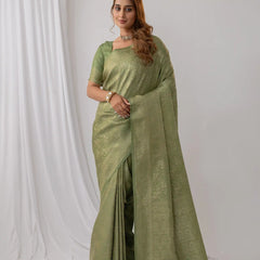 Gulnar Green Satin Saree