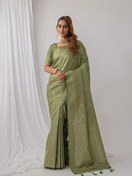 Gulnar Green Satin Saree