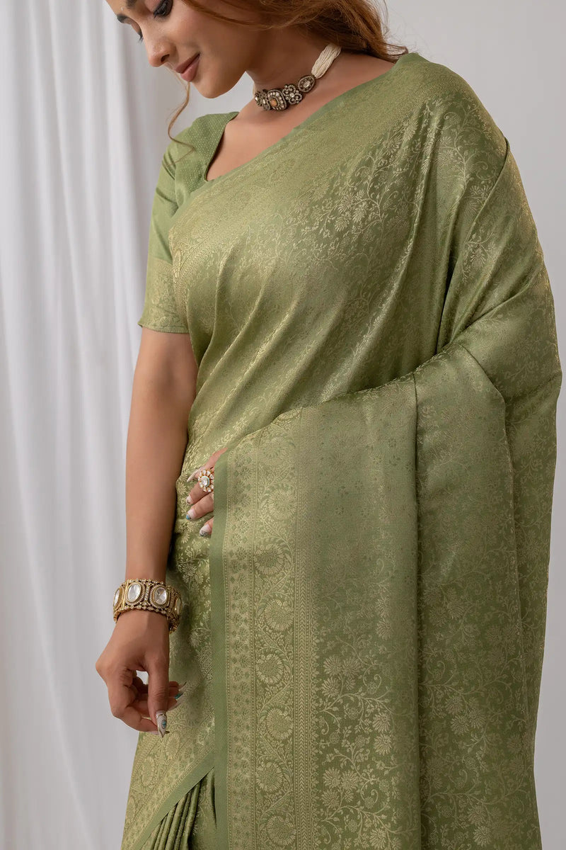 Gulnar Green Satin Saree