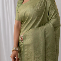 Gulnar Green Satin Saree