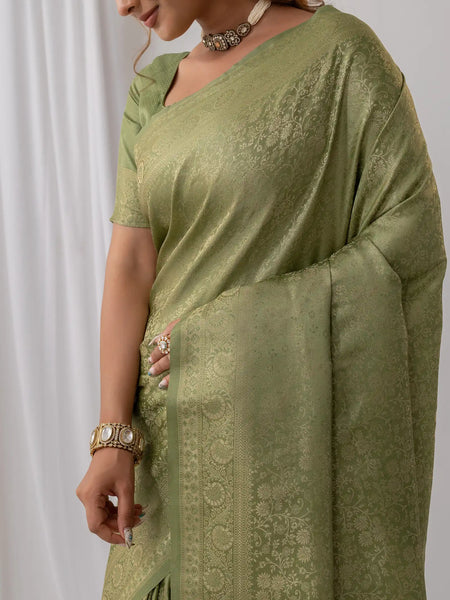 Gulnar Green Satin Saree