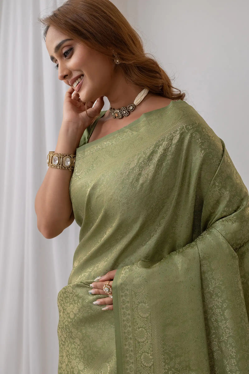 Gulnar Green Satin Saree