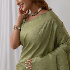 Gulnar Green Satin Saree