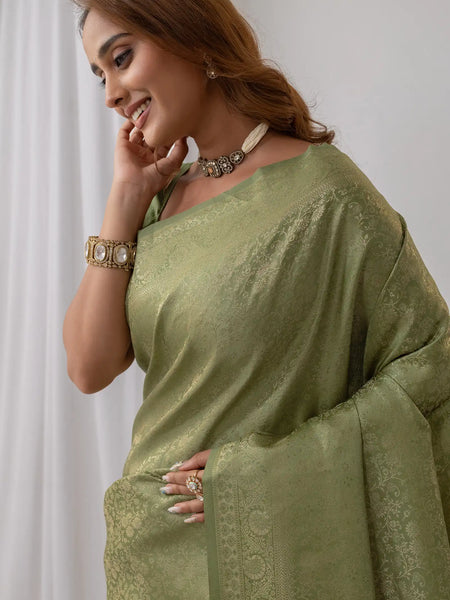 Gulnar Green Satin Saree