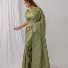 Gulnar Green Satin Saree