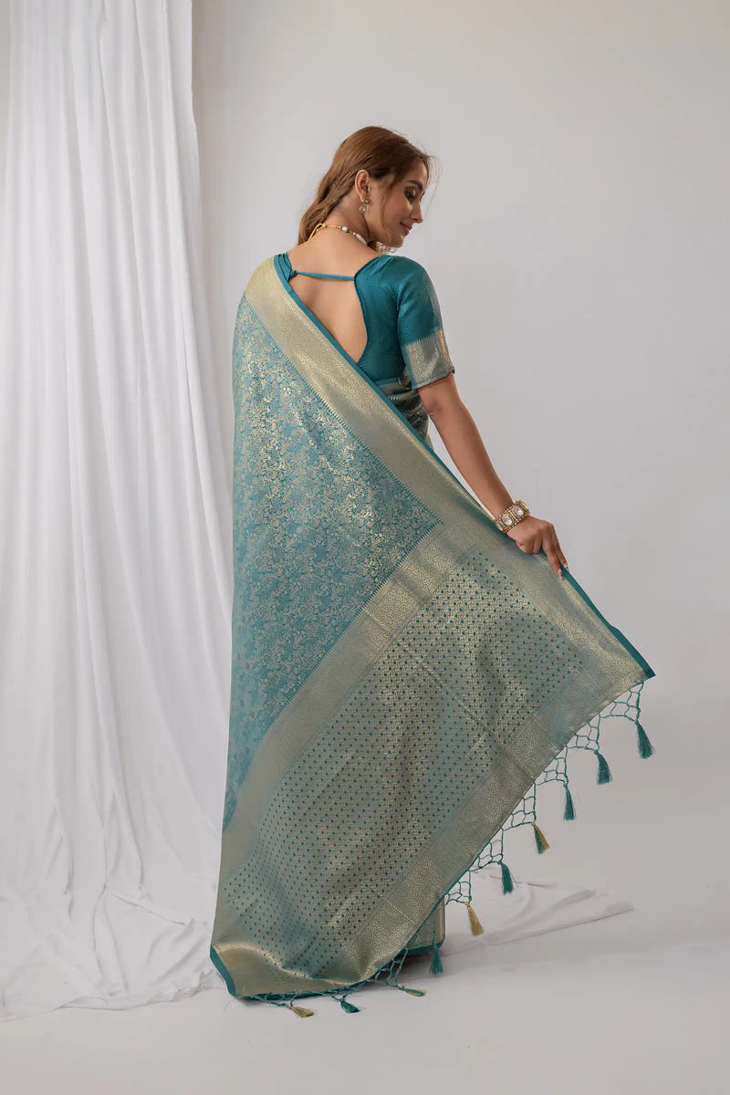 Gulmohar Blue Satin Saree