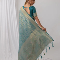 Gulmohar Blue Satin Saree
