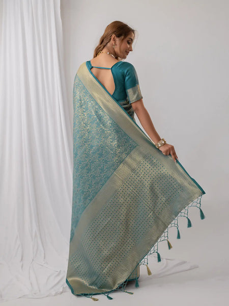 Gulmohar Blue Satin Saree
