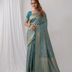 Gulmohar Blue Satin Saree