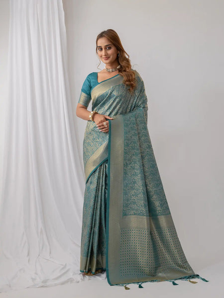 Gulmohar Blue Satin Saree