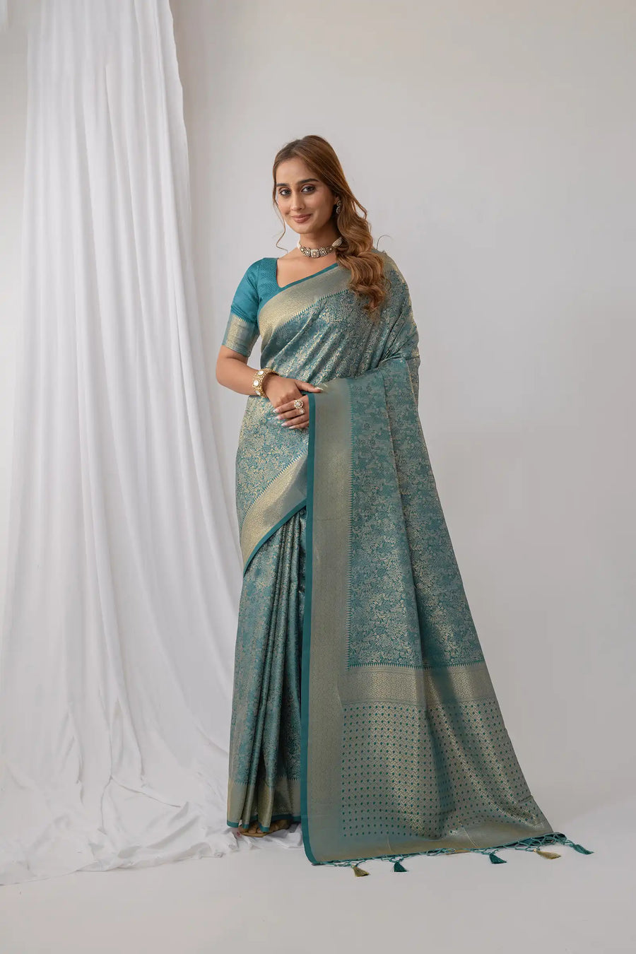 Gulmohar Blue Satin Saree