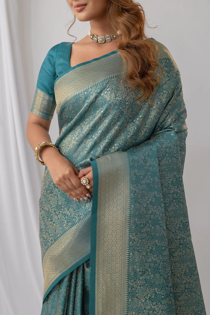 Gulmohar Blue Satin Saree