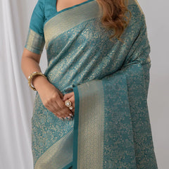 Gulmohar Blue Satin Saree
