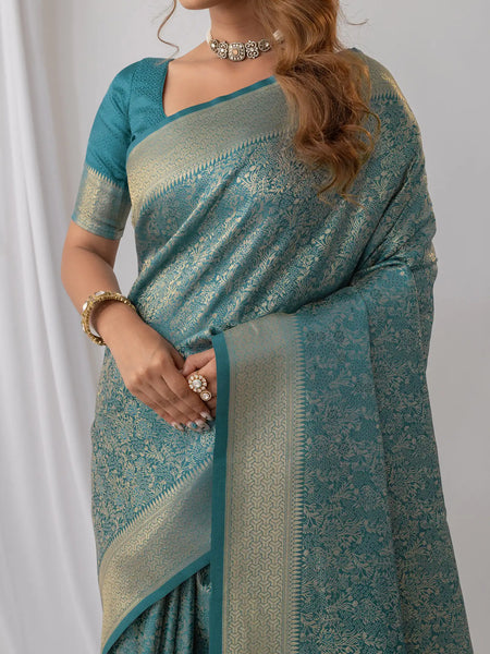 Gulmohar Blue Satin Saree