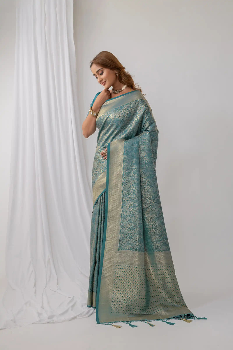 Gulmohar Blue Satin Saree