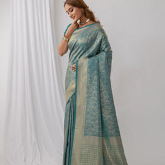 Gulmohar Blue Satin Saree
