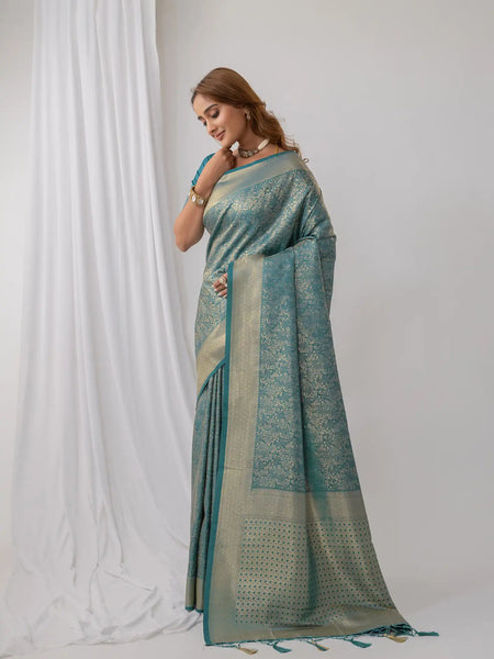 Gulmohar Blue Satin Saree