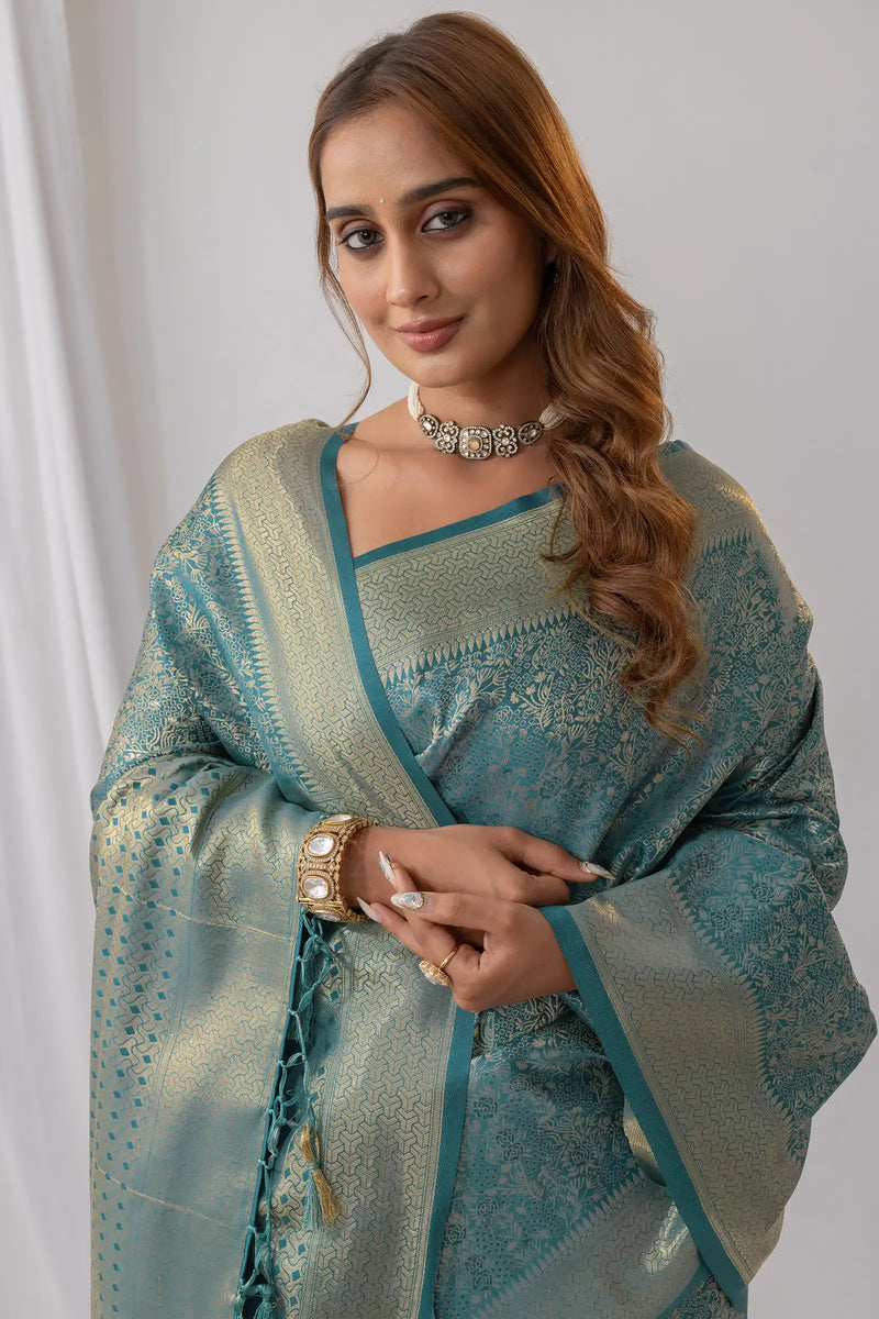 Gulmohar Blue Satin Saree