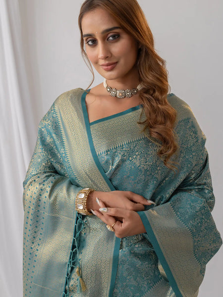 Gulmohar Blue Satin Saree
