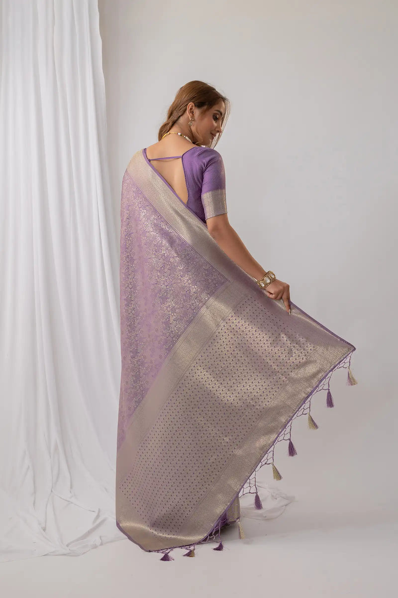 Gulmohar Purple Satin Saree