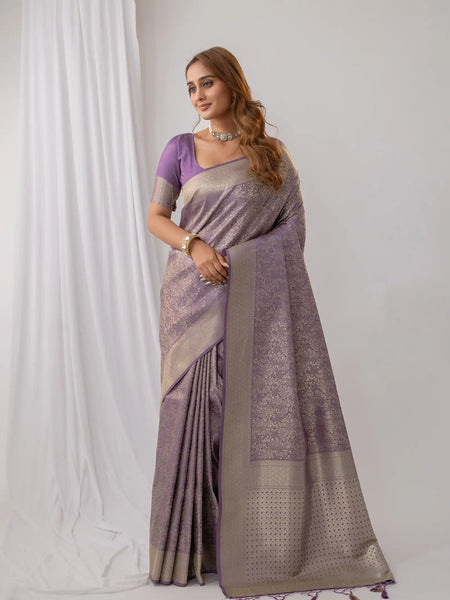 Gulmohar Purple Satin Saree
