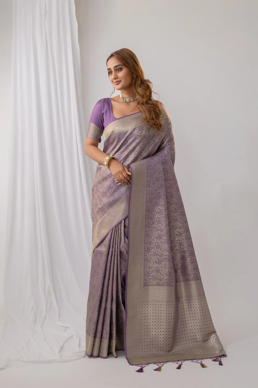 Gulmohar Purple Satin Saree