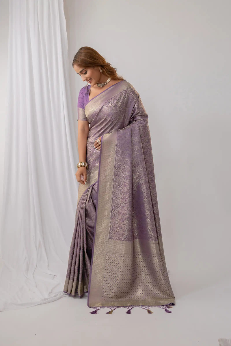 Gulmohar Purple Satin Saree