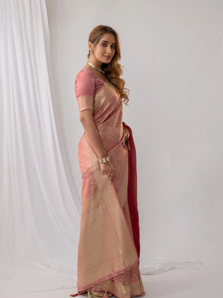 Gulbahaar Pink Satin Saree