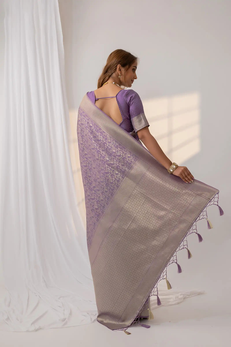 Gulbahaar Purple Satin Saree