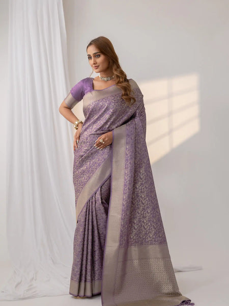 Gulbahaar Purple Satin Saree