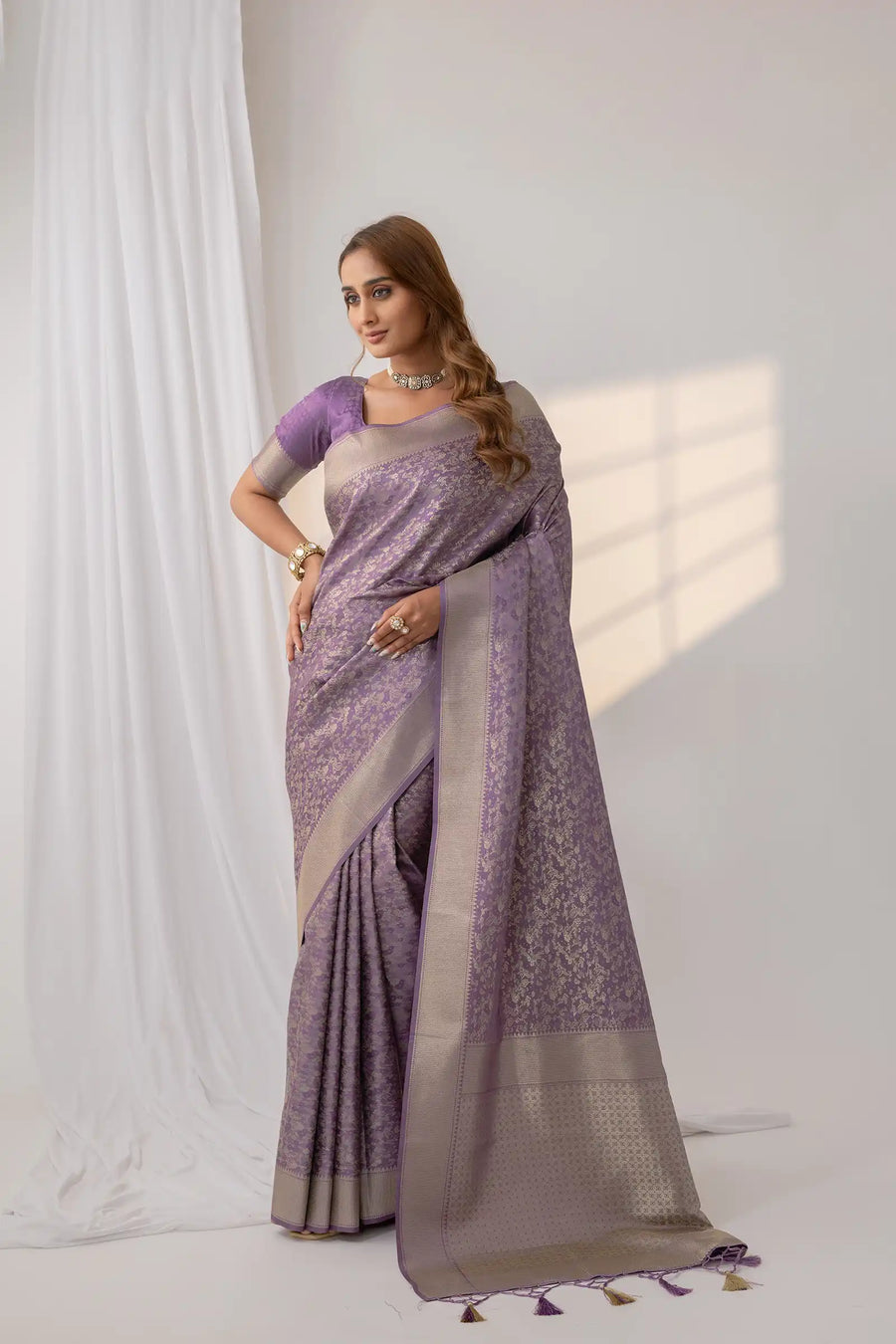 Gulbahaar Purple Satin Saree