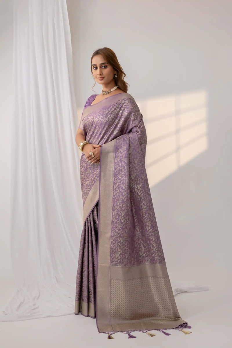 Gulbahaar Purple Satin Saree