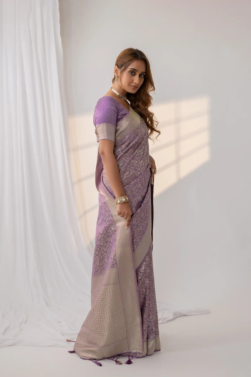 Gulbahaar Purple Satin Saree