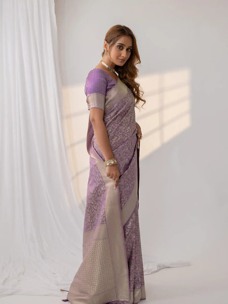 Gulbahaar Purple Satin Saree