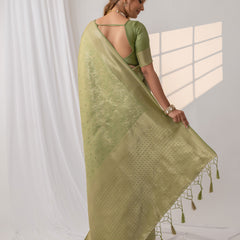 Gulmohar Green Satin Saree