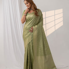 Gulmohar Green Satin Saree