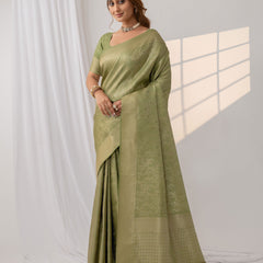 Gulmohar Green Satin Saree