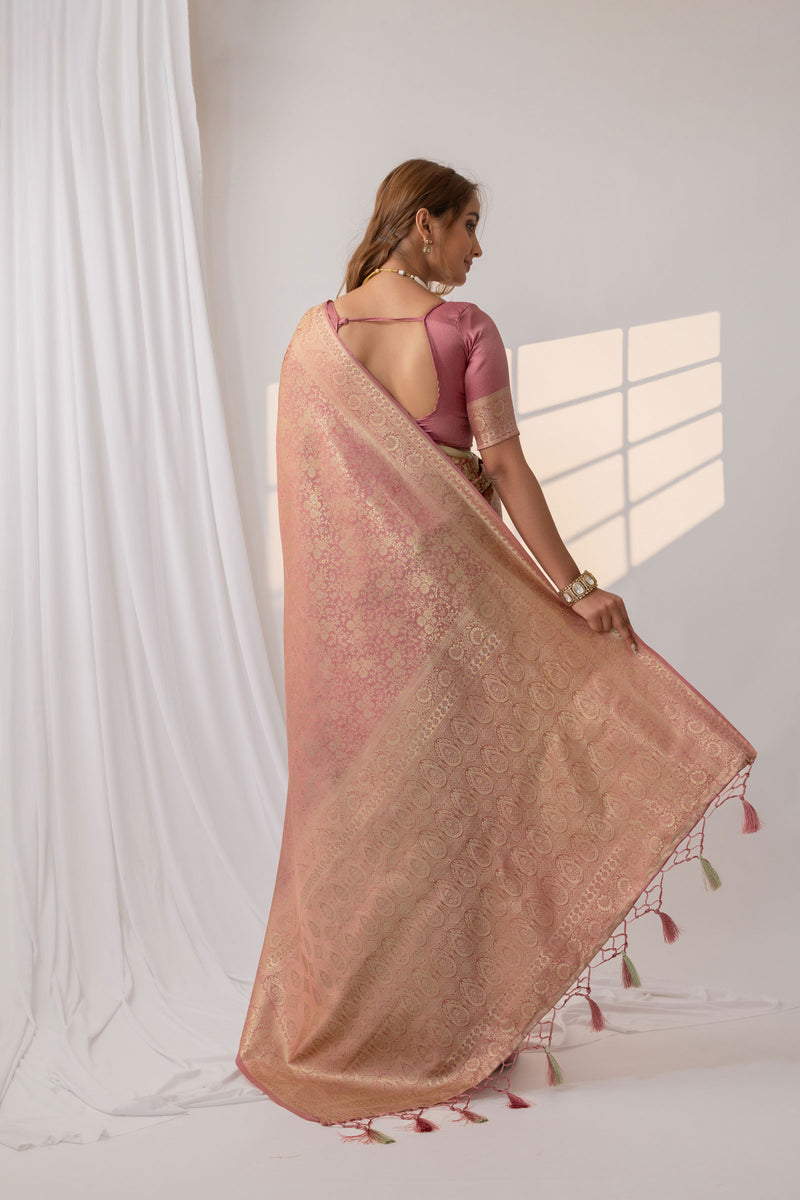 Gulnar Pink Satin Saree