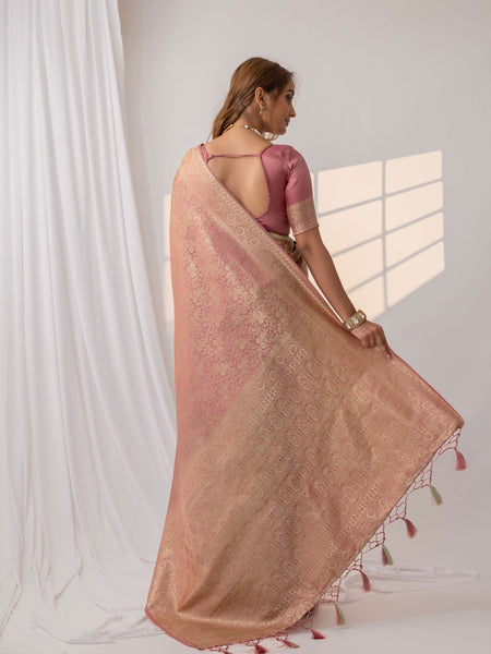 Gulnar Pink Satin Saree