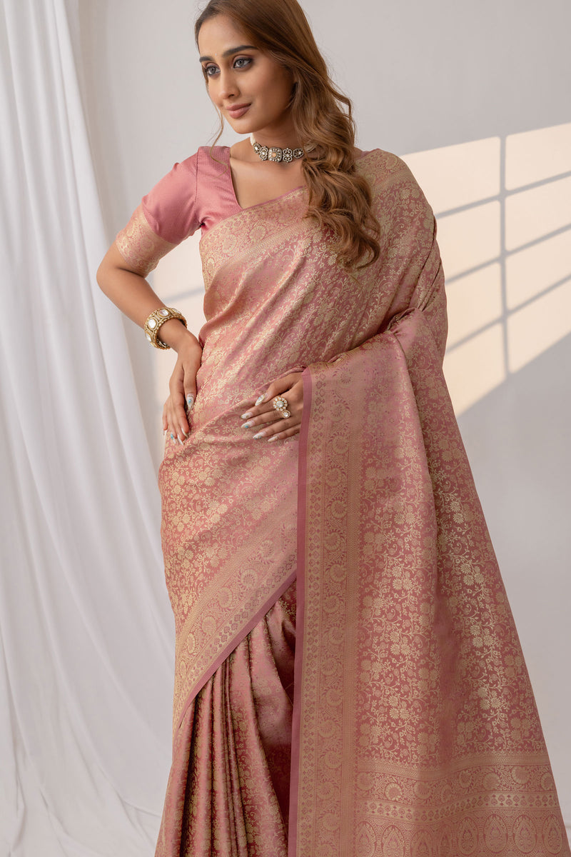 Gulnar Pink Satin Saree