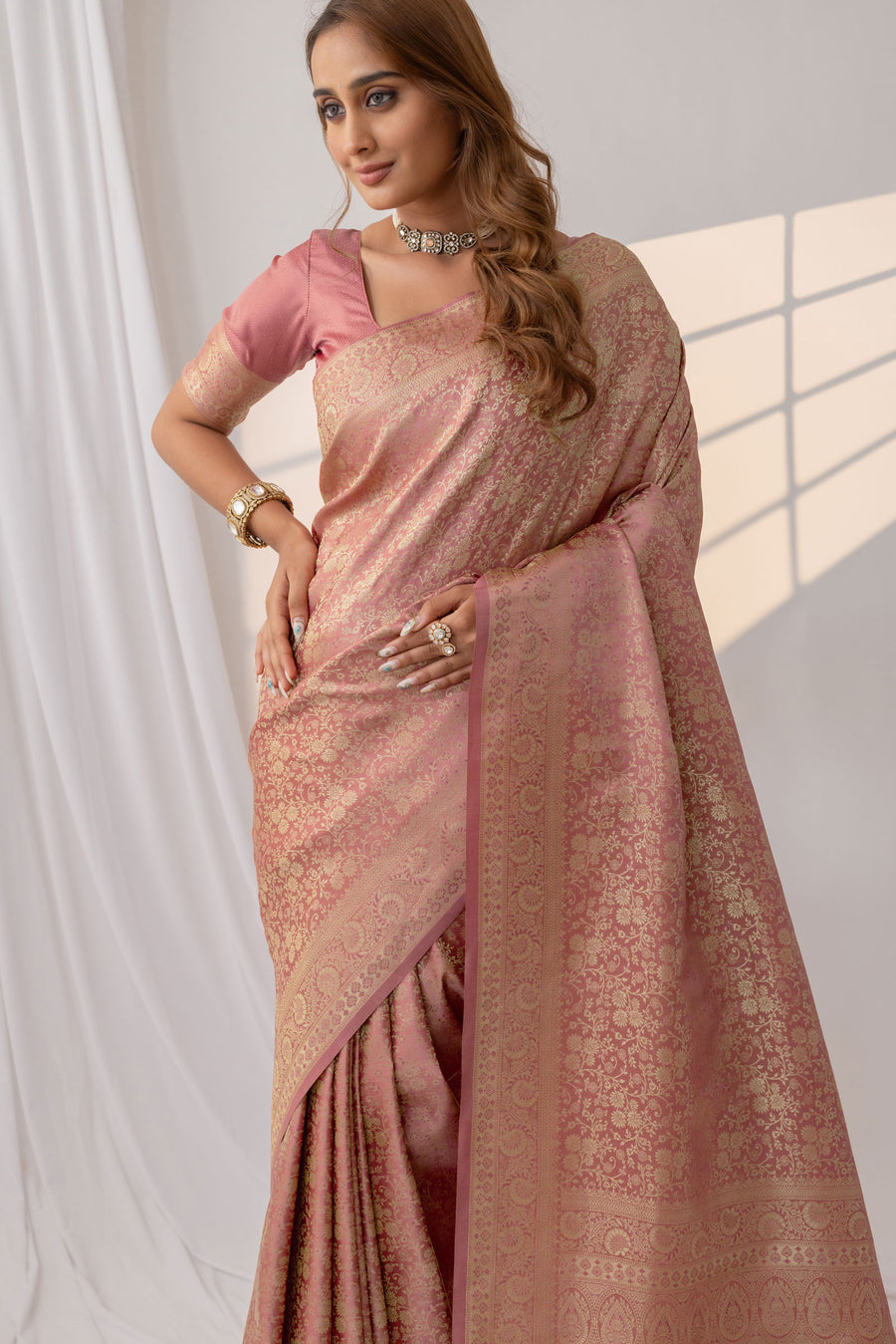 Gulnar Pink Satin Saree