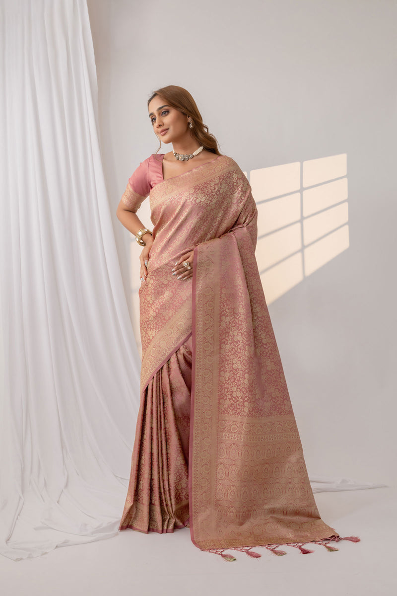 Gulnar Pink Satin Saree